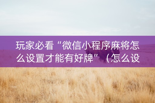 玩家必看“微信小程序麻将怎么设置才能有好牌”（怎么设置才能赢)