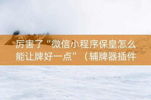 厉害了“微信小程序保皇怎么能让牌好一点”（辅牌器插件购买)