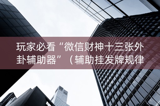 玩家必看“微信财神十三张外卦辅助器”（辅助挂发牌规律)