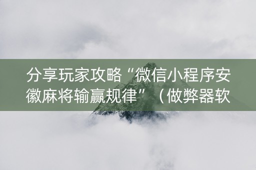 分享玩家攻略“微信小程序安徽麻将输赢规律”（做弊器软件下载)