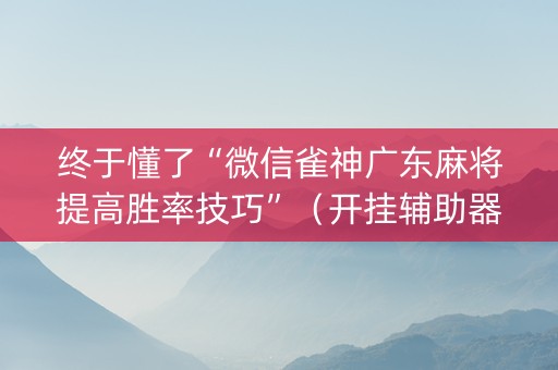 终于懂了“微信雀神广东麻将提高胜率技巧”（开挂辅助器脚本)