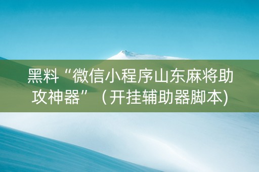 黑料“微信小程序山东麻将助攻神器”（开挂辅助器脚本)