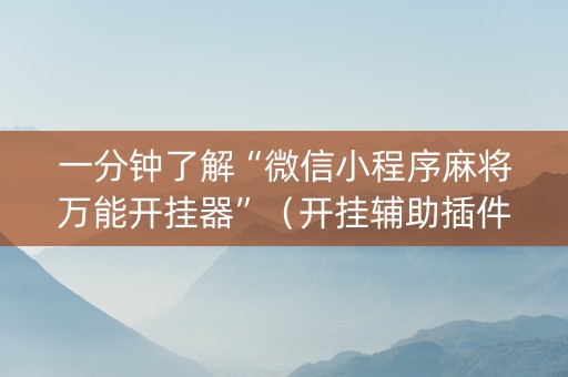 一分钟了解“微信小程序麻将万能开挂器”（开挂辅助插件)