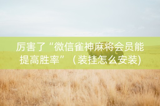 厉害了“微信雀神麻将会员能提高胜率”（装挂怎么安装)