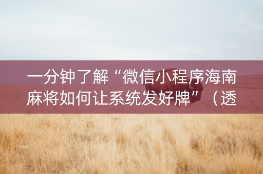 一分钟了解“微信小程序海南麻将如何让系统发好牌”（透明器教程)