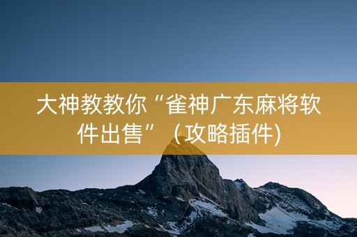 大神教教你“雀神广东麻将软件出售”（攻略插件)