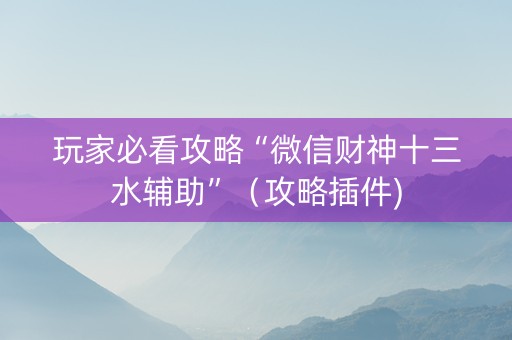 玩家必看攻略“微信财神十三水辅助”（攻略插件)