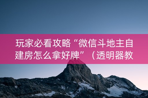 玩家必看攻略“微信斗地主自建房怎么拿好牌”（透明器教程)