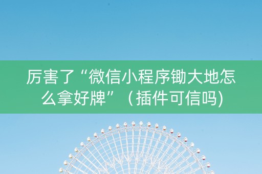 厉害了“微信小程序锄大地怎么拿好牌”（插件可信吗)