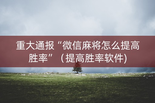 重大通报“微信麻将怎么提高胜率”（提高胜率软件)
