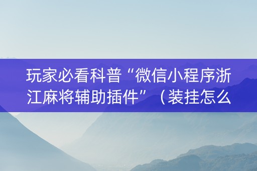 玩家必看科普“微信小程序浙江麻将辅助插件”（装挂怎么安装)