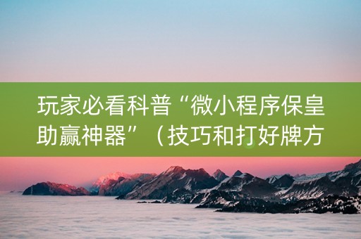 玩家必看科普“微小程序保皇助赢神器”（技巧和打好牌方法)