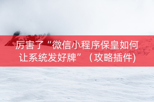 厉害了“微信小程序保皇如何让系统发好牌”（攻略插件)