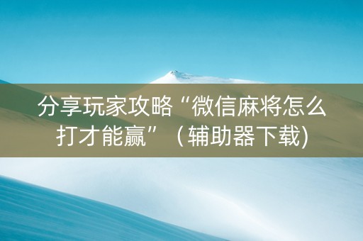 分享玩家攻略“微信麻将怎么打才能赢”（辅助器下载)