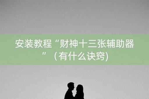 安装教程“财神十三张辅助器”（有什么诀窍)