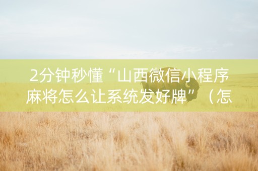 2分钟秒懂“山西微信小程序麻将怎么让系统发好牌”（怎么提高胜率)