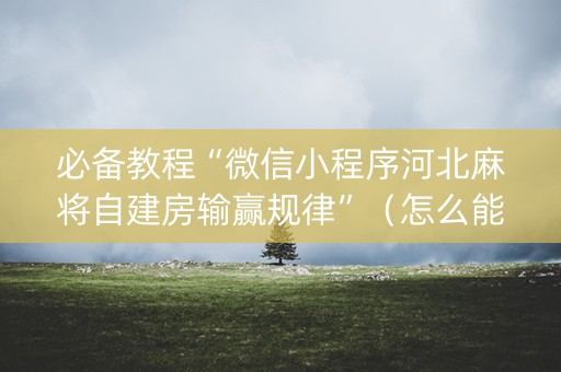 必备教程“微信小程序河北麻将自建房输赢规律”（怎么能调好牌)