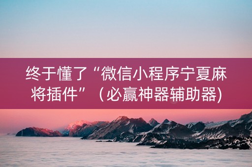 终于懂了“微信小程序宁夏麻将插件”（必赢神器辅助器)