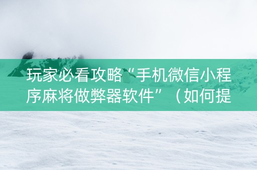 玩家必看攻略“手机微信小程序麻将做弊器软件”（如何提高胜率)