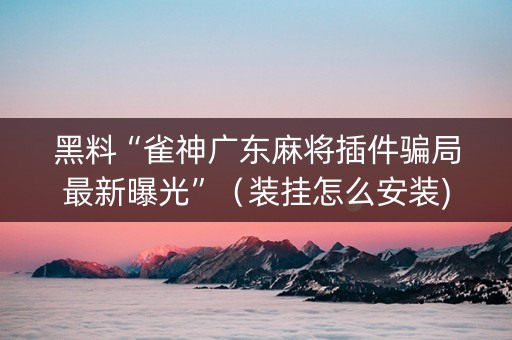 黑料“雀神广东麻将插件骗局最新曝光”（装挂怎么安装)