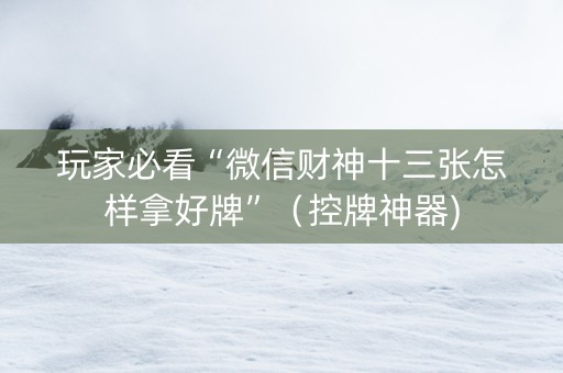玩家必看“微信财神十三张怎样拿好牌”（控牌神器)
