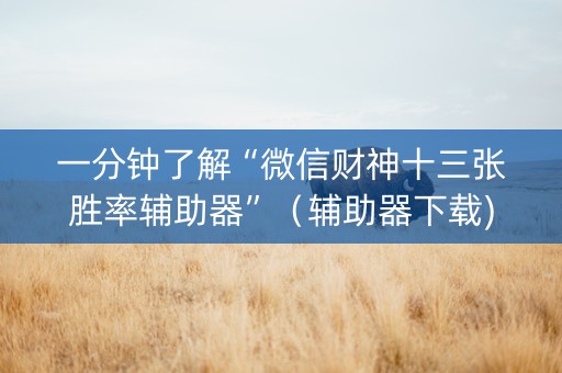 一分钟了解“微信财神十三张胜率辅助器”（辅助器下载)