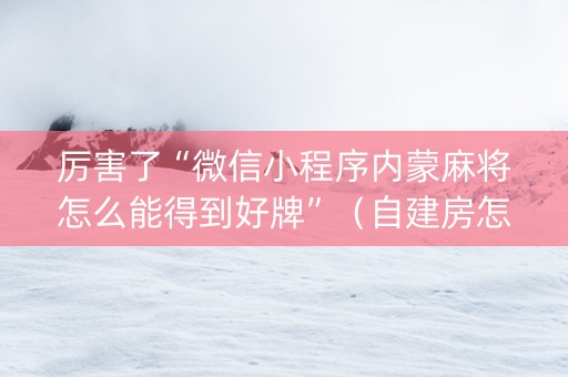 厉害了“微信小程序内蒙麻将怎么能得到好牌”（自建房怎么拿好牌)