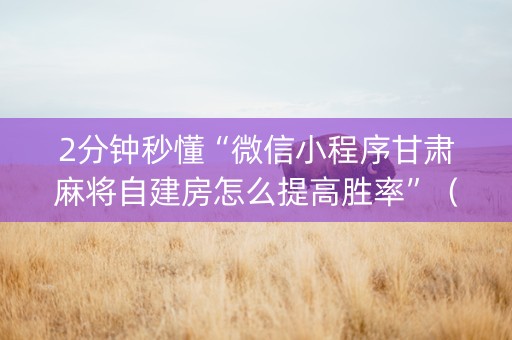 2分钟秒懂“微信小程序甘肃麻将自建房怎么提高胜率”（怎么控制输赢)