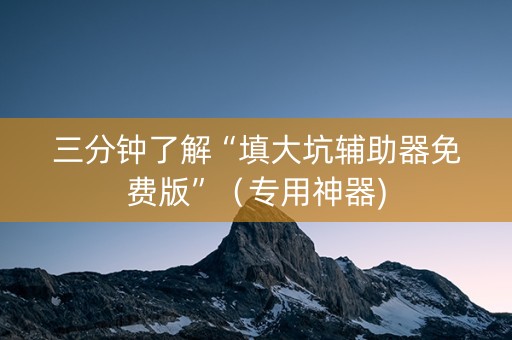 三分钟了解“填大坑辅助器免费版”（专用神器)