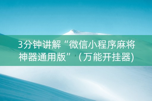 3分钟讲解“微信小程序麻将神器通用版”（万能开挂器)