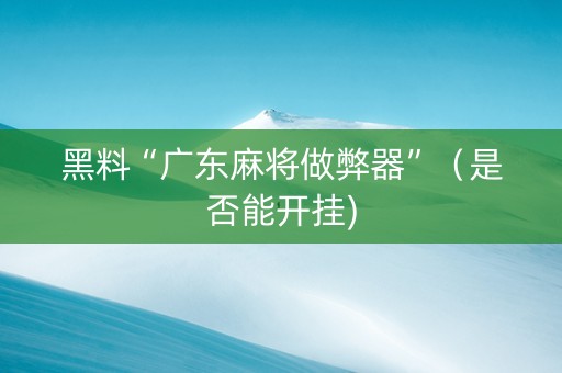 黑料“广东麻将做弊器”（是否能开挂)
