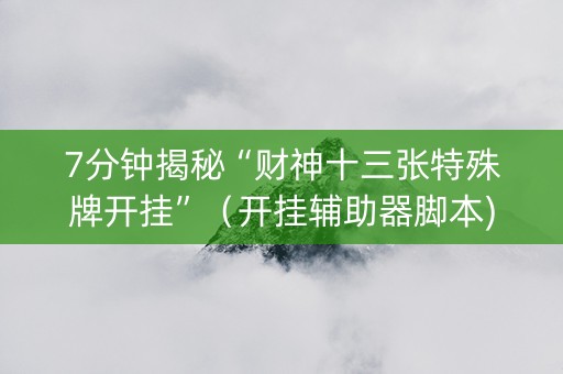 7分钟揭秘“财神十三张特殊牌开挂”（开挂辅助器脚本)