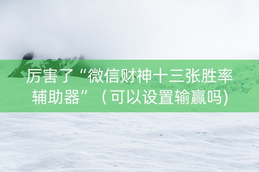 厉害了“微信财神十三张胜率辅助器”（可以设置输赢吗)