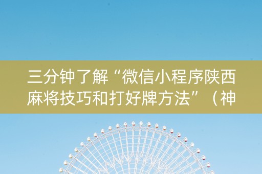 三分钟了解“微信小程序陕西麻将技巧和打好牌方法”（神器通用版)