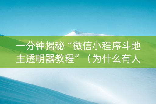 一分钟揭秘“微信小程序斗地主透明器教程”（为什么有人一直赢)