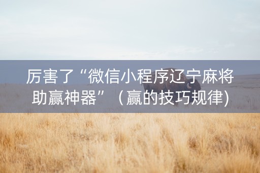 厉害了“微信小程序辽宁麻将助赢神器”（赢的技巧规律)