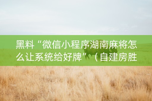 黑料“微信小程序湖南麻将怎么让系统给好牌”（自建房胜负规律)
