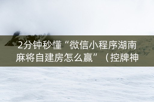 2分钟秒懂“微信小程序湖南麻将自建房怎么赢”（控牌神器)