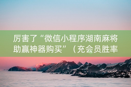厉害了“微信小程序湖南麻将助赢神器购买”（充会员胜率高)