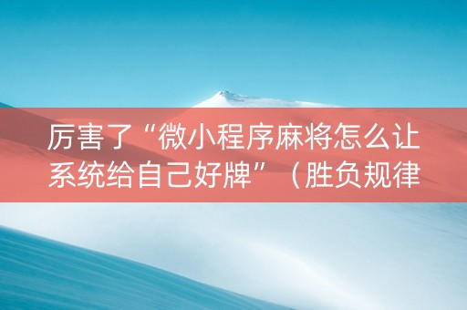 厉害了“微小程序麻将怎么让系统给自己好牌”（胜负规律拿好牌)
