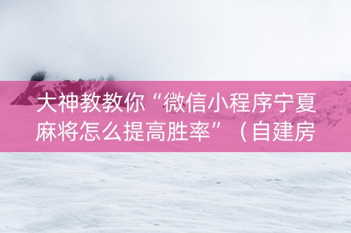 大神教教你“微信小程序宁夏麻将怎么提高胜率”（自建房胜负规律)