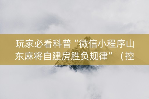 玩家必看科普“微信小程序山东麻将自建房胜负规律”（控牌神器)