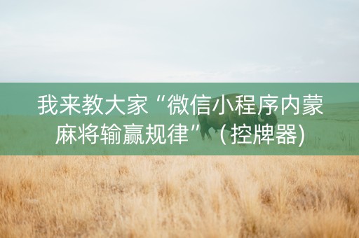 我来教大家“微信小程序内蒙麻将输赢规律”（控牌器)
