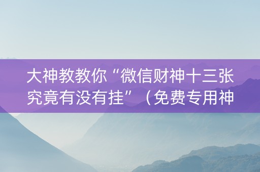 大神教教你“微信财神十三张究竟有没有挂”（免费专用神器)