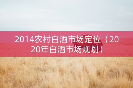 2014农村白酒市场定位（2020年白酒市场规划）