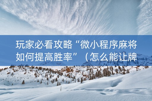 玩家必看攻略“微小程序麻将如何提高胜率”（怎么能让牌好一点)