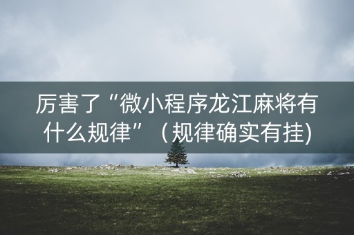 厉害了“微小程序龙江麻将有什么规律”（规律确实有挂)