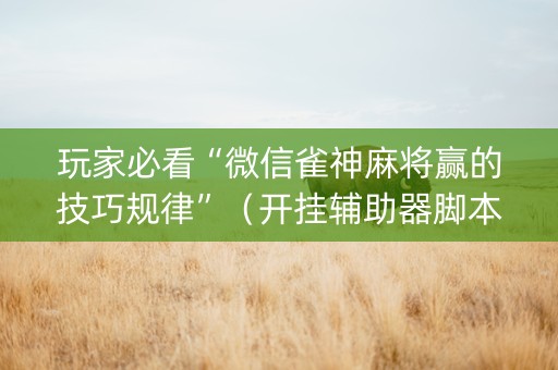 玩家必看“微信雀神麻将赢的技巧规律”（开挂辅助器脚本)