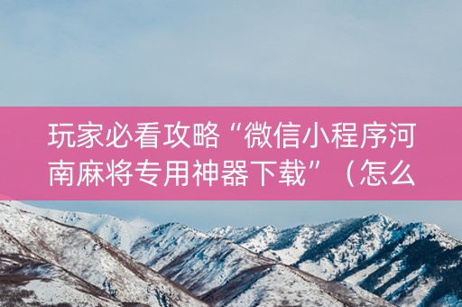 玩家必看攻略“微信小程序河南麻将专用神器下载”（怎么设置能有好牌)