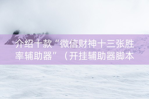 介绍十款“微信财神十三张胜率辅助器”（开挂辅助器脚本)
